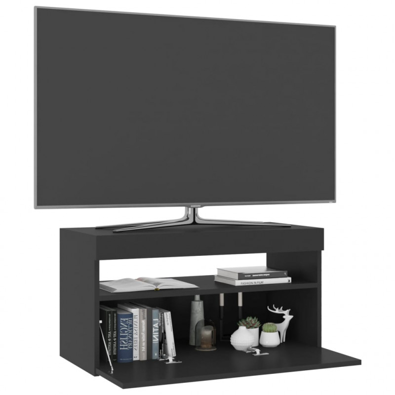 Szafka pod TV z oświetleniem LED, czarna, 75x35x40 cm
