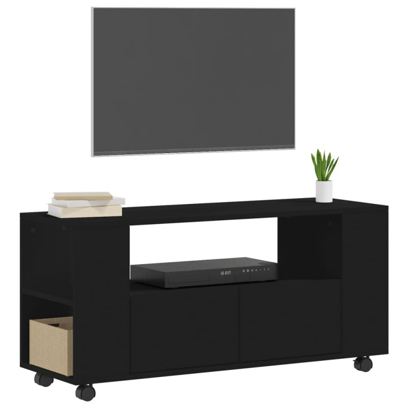 Szafka pod TV, czarna, 102x34,5x43 cm, materiał drewnopochodny