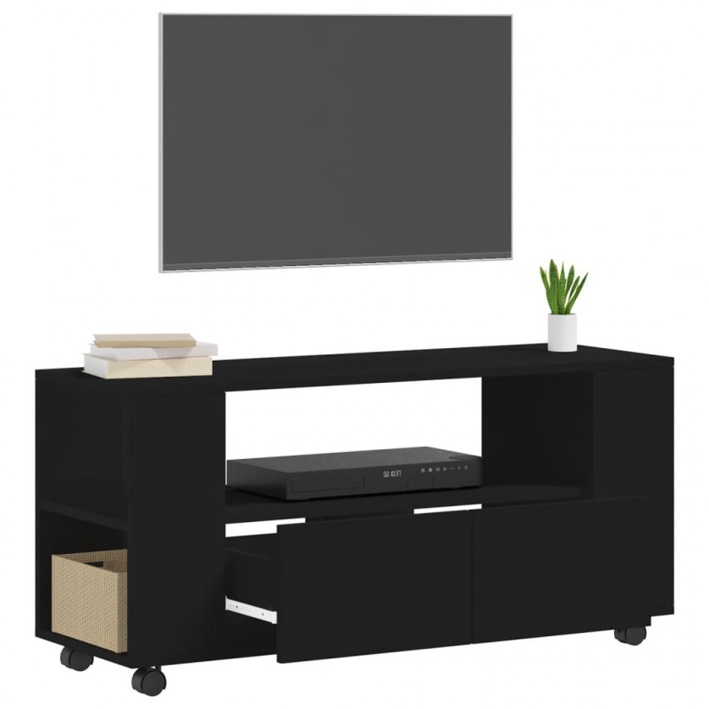 Szafka pod TV, czarna, 102x34,5x43 cm, materiał drewnopochodny