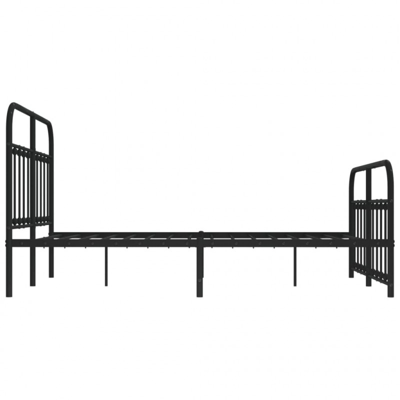 Metalowa rama łóżka z wezgłowiem i zanóżkiem, czarna, 135x190cm