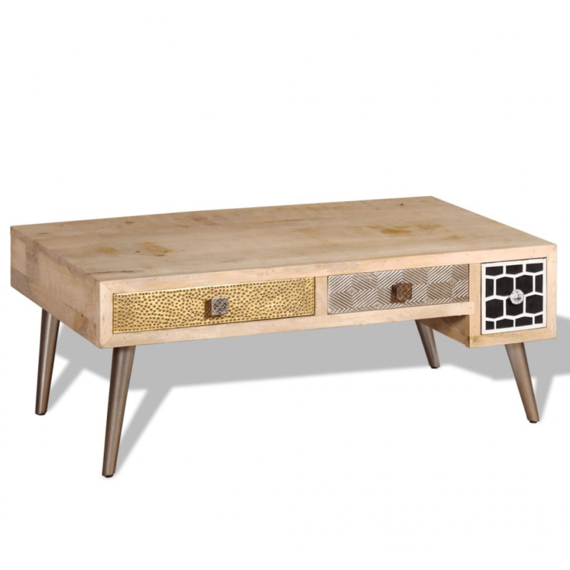 Stolik kawowy z szufladami, drewno mango 105x55x41cm