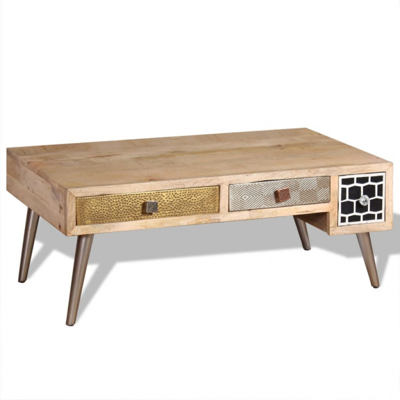 Stolik kawowy z szufladami, drewno mango 105x55x41cm
