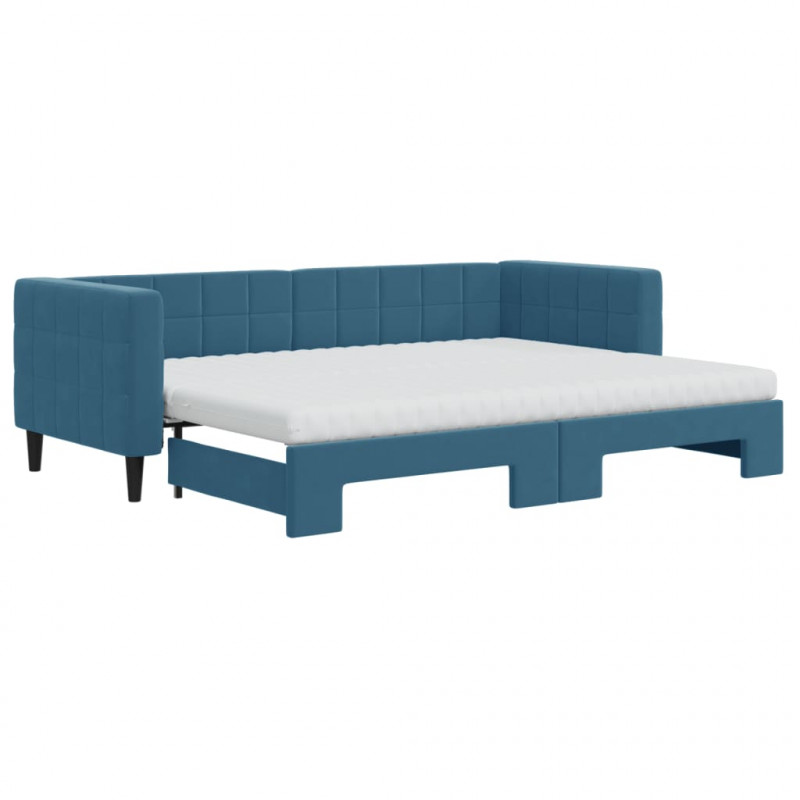 Sofa rozsuwana z materacami, niebieska, 80x200 cm, aksamit