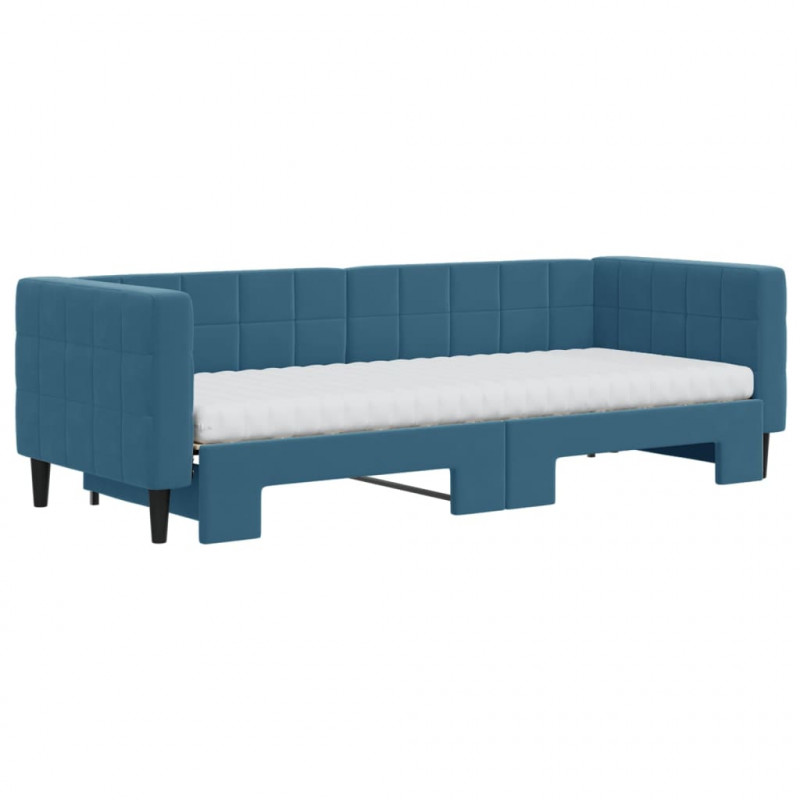 Sofa rozsuwana z materacami, niebieska, 80x200 cm, aksamit