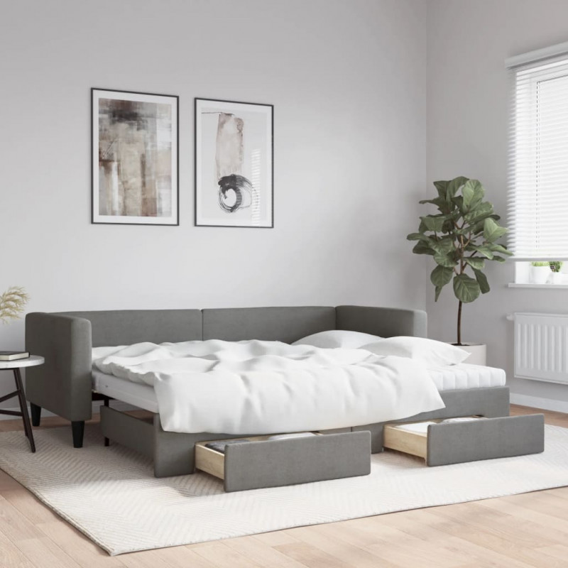 Sofa rozsuwana z szufladami, ciemnoszara, 80x200 cm, tkanina