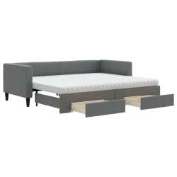Sofa rozsuwana z szufladami, ciemnoszara, 80x200 cm, tkanina