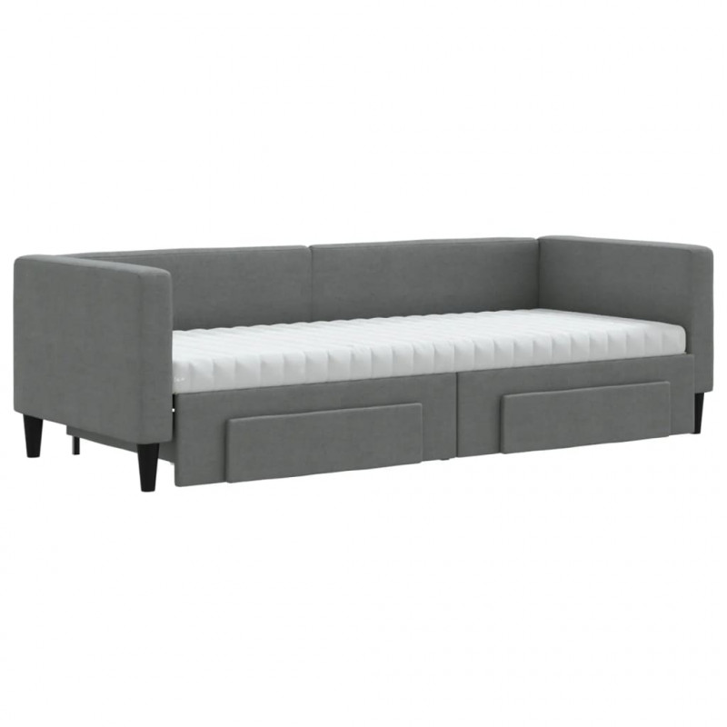 Sofa rozsuwana z szufladami, ciemnoszara, 80x200 cm, tkanina