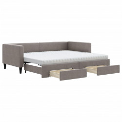Sofa rozsuwana z szufladami, taupe, 90x200 cm, tkanina