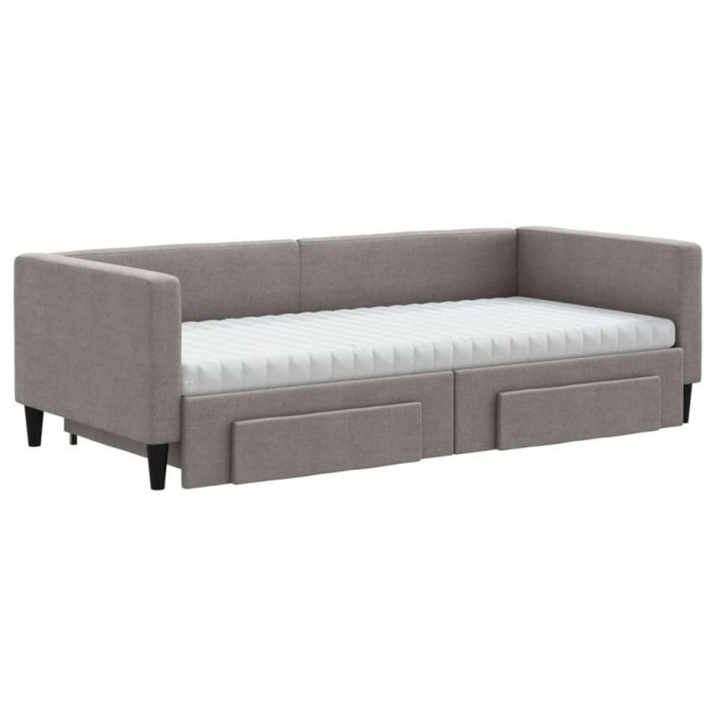 Sofa rozsuwana z szufladami, taupe, 90x200 cm, tkanina