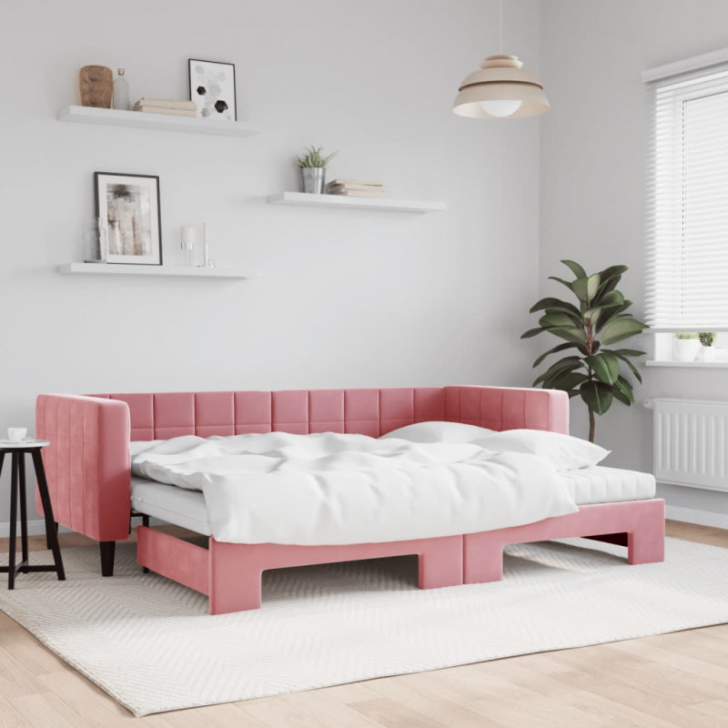 Sofa rozsuwana z materacami, różowa, 80x200 cm, aksamit