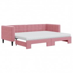 Sofa rozsuwana z materacami, różowa, 80x200 cm, aksamit