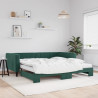 Sofa rozsuwana z materacami, ciemnozielona, 100x200 cm, aksamit