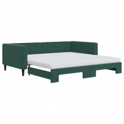 Sofa rozsuwana z materacami, ciemnozielona, 100x200 cm, aksamit