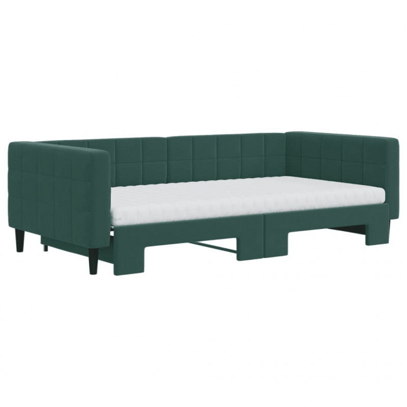 Sofa rozsuwana z materacami, ciemnozielona, 100x200 cm, aksamit