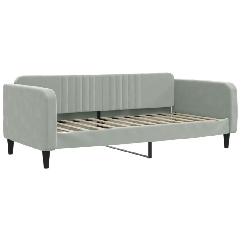 Sofa rozsuwana z szufladami, jasnoszara, 90x200 cm, aksamit