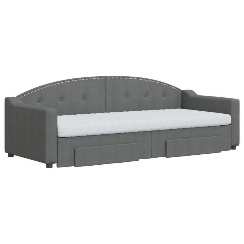 Sofa rozsuwana z szufladami, ciemnoszara, 80x200 cm, tkanina