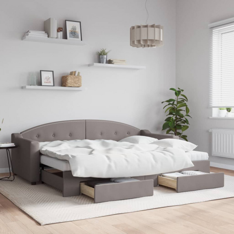 Sofa rozsuwana z szufladami, taupe, 80x200 cm, tkanina