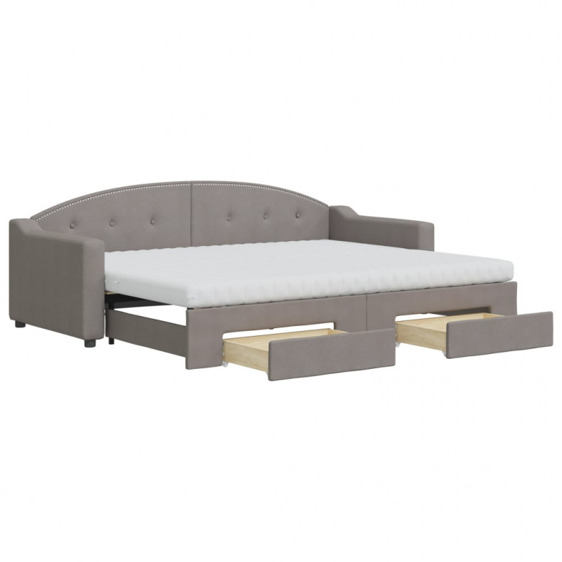 Sofa rozsuwana z szufladami, taupe, 80x200 cm, tkanina