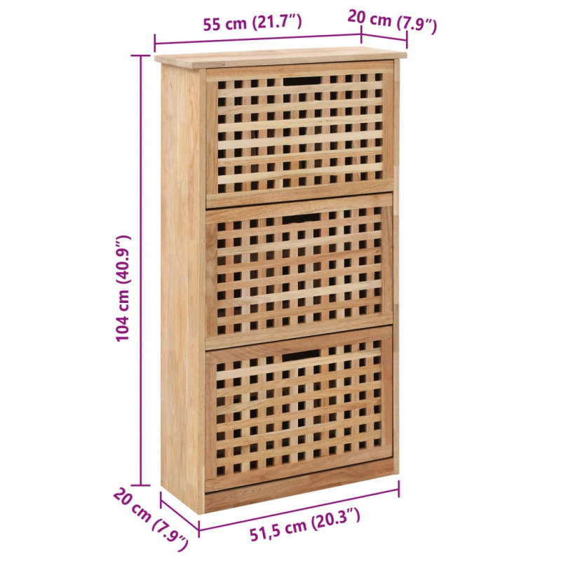 Szafka na buty, 55x20x104 cm, lite drewno orzecha włoskiego