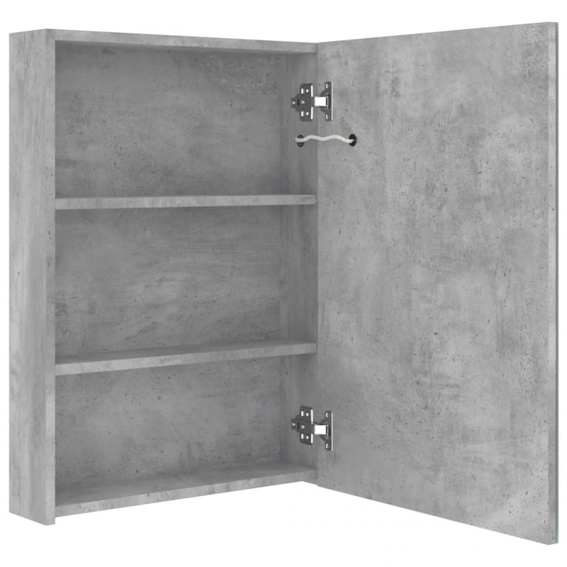 Szafka łazienkowa z lustrem i LED, szarość betonu, 50x13x70 cm