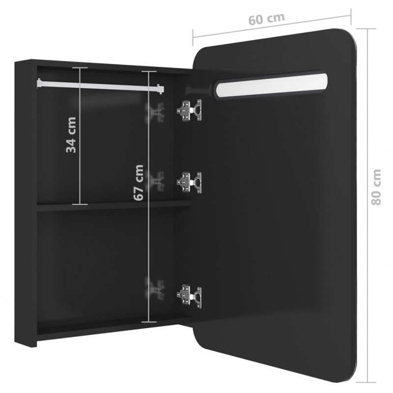 Szafka łazienkowa z lustrem, LED, czerń z połyskiem 60x11x80 cm