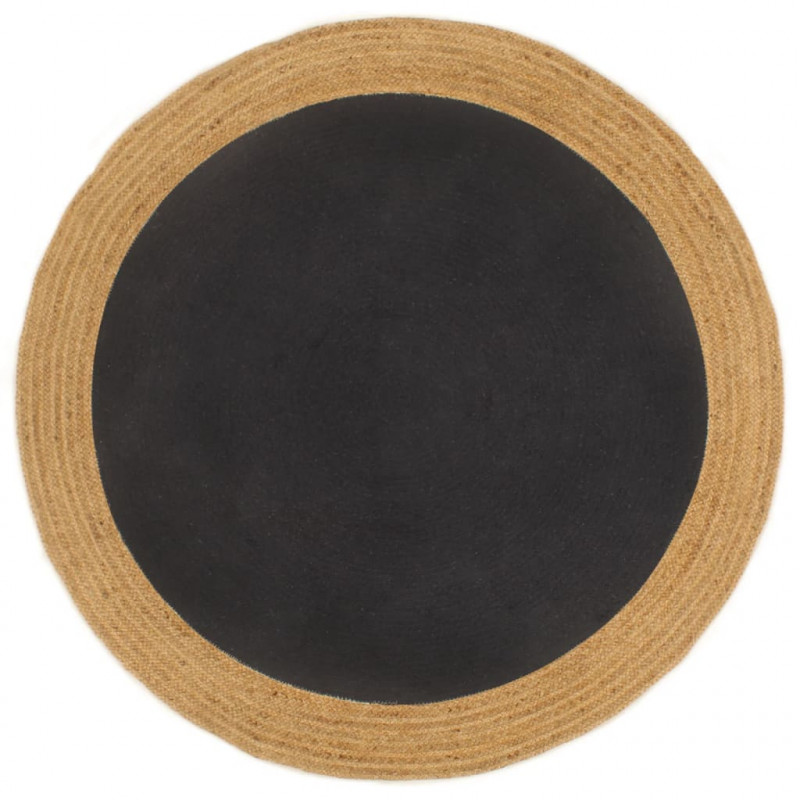 Pleciony dywan, czarno-naturalny, 90 cm, juta, bawełna, okrągły