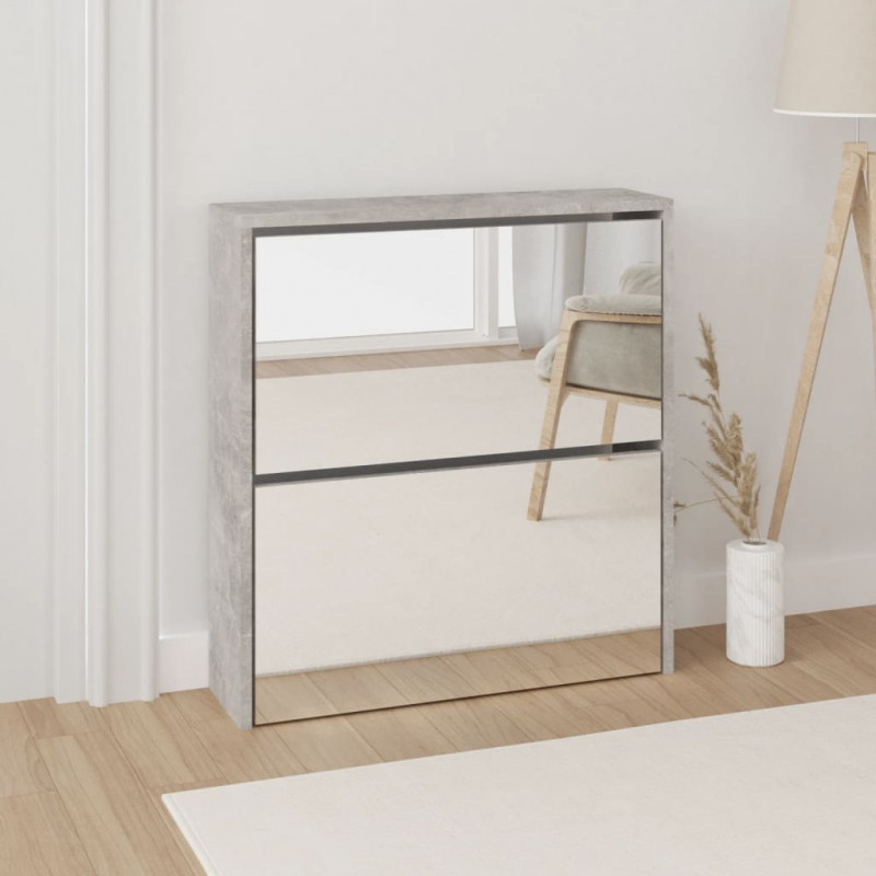 Szafka na buty, lustro i 2 szuflady, szary beton, 63x17x67 cm