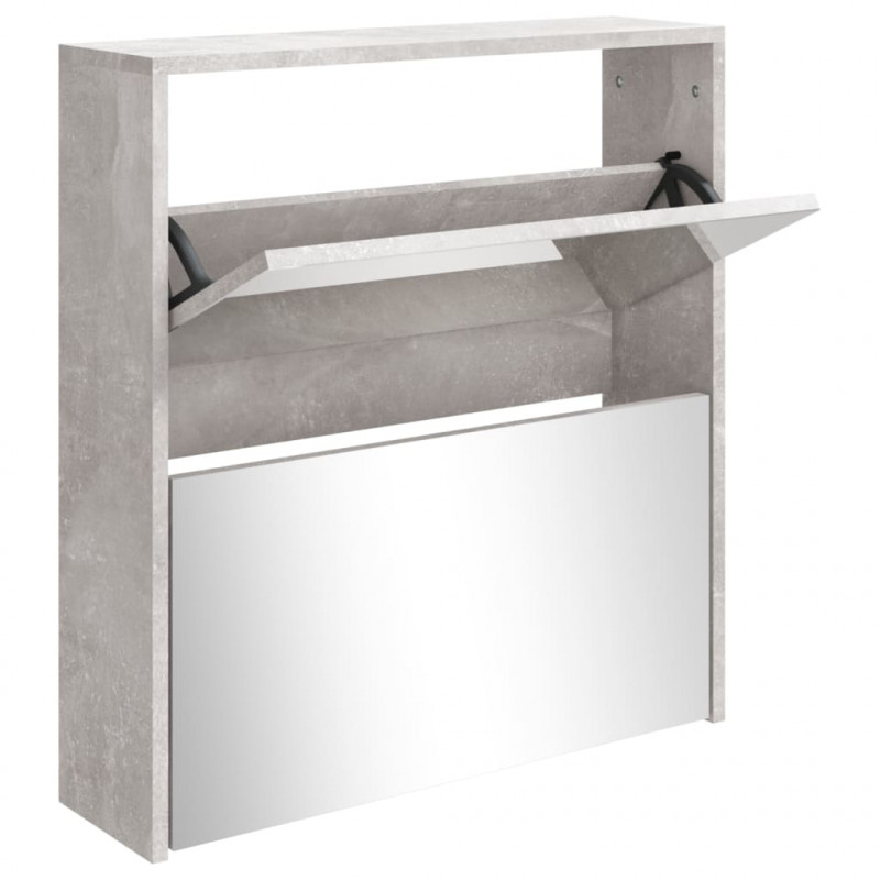 Szafka na buty, lustro i 2 szuflady, szary beton, 63x17x67 cm