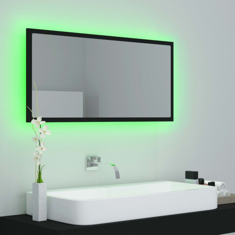 Lustro łazienkowe z LED, czarne, 90x8,5x37 cm, akryl