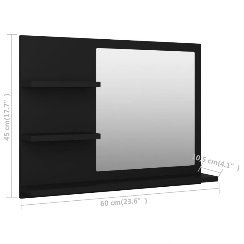Lustro łazienkowe, czarne 60x10,5x45cm, materiał drewnopochodny