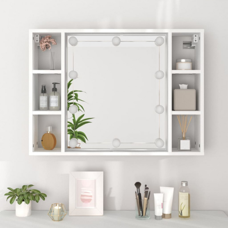 Szafka z lustrem i oświetleniem LED, biała, 76x15x55 cm