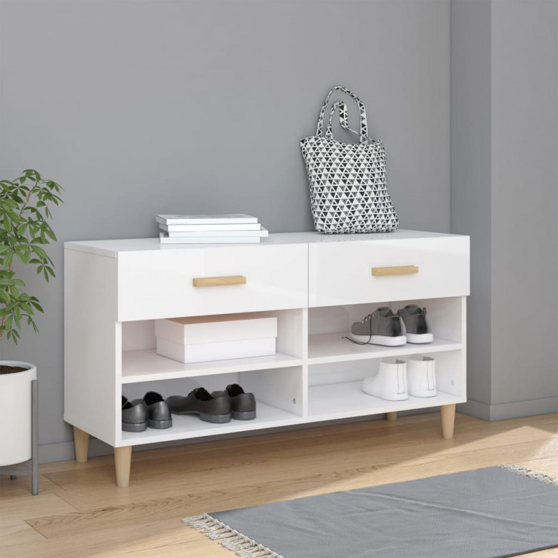 Szafka na buty, wysoki połysk, biała, 102x35x55 cm