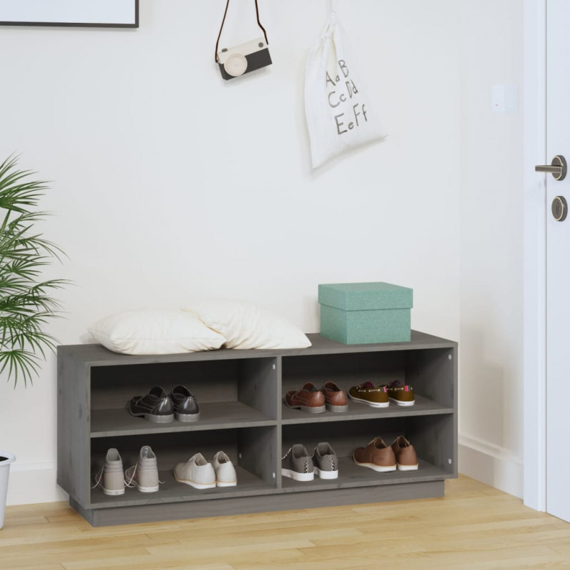 Szafka na buty, szara, 110x34x45 cm, lite drewno sosnowe