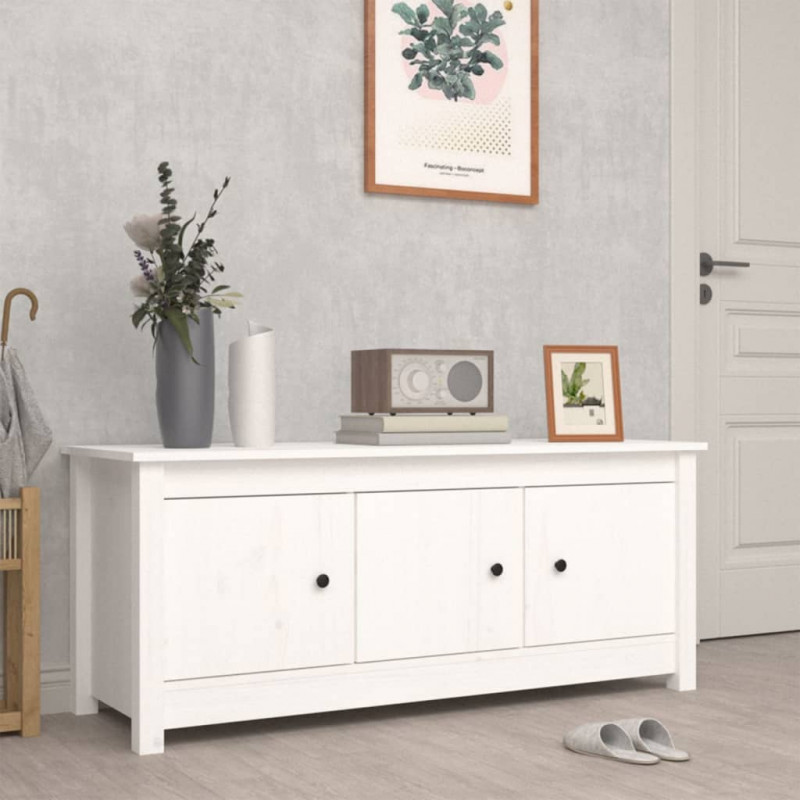 Szafka na buty, biała, 110x38x45,5 cm, lite drewno sosnowe