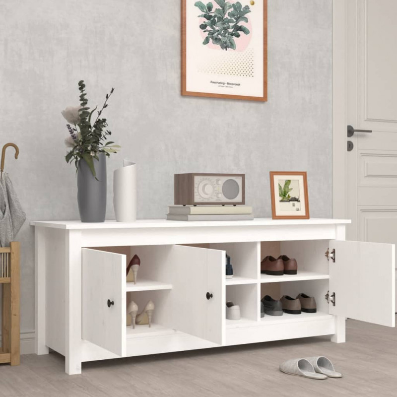 Szafka na buty, biała, 110x38x45,5 cm, lite drewno sosnowe