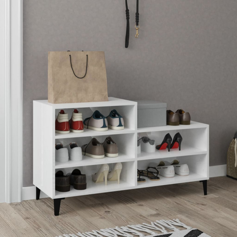 Szafka na buty, wysoki połysk, biała, 102x36x60 cm