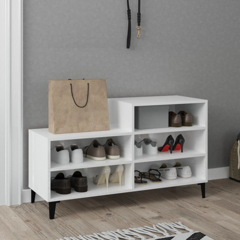 Szafka na buty, wysoki połysk, biała, 102x36x60 cm