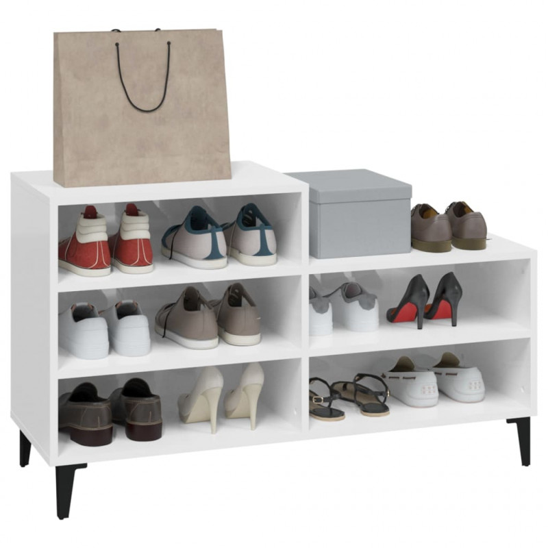 Szafka na buty, wysoki połysk, biała, 102x36x60 cm