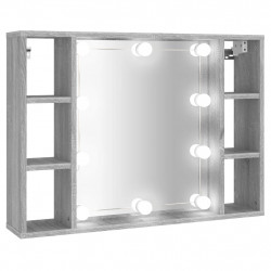 Szafka z lustrem i LED, szary dąb sonoma, 76x15x55 cm