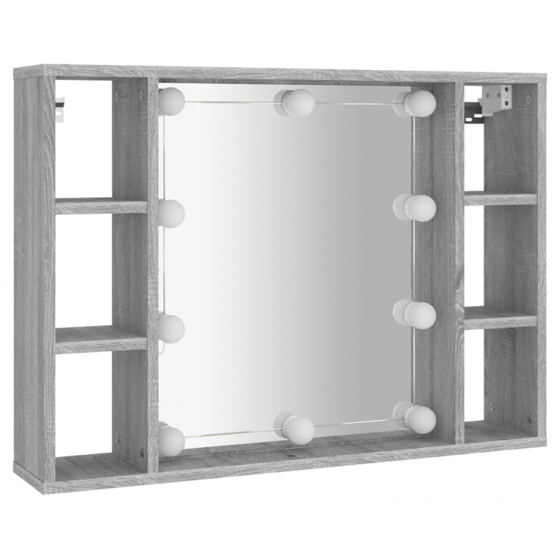 Szafka z lustrem i LED, szary dąb sonoma, 76x15x55 cm