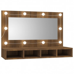 Szafka z lustrem i oświetleniem LED, brązowy dąb, 90x31,5x62 cm