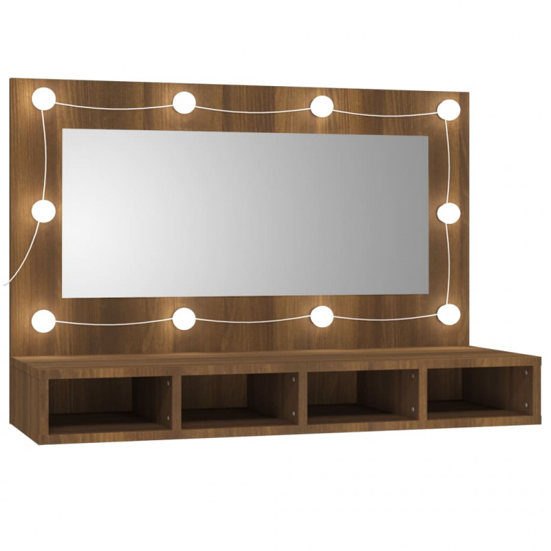 Szafka z lustrem i oświetleniem LED, brązowy dąb, 90x31,5x62 cm