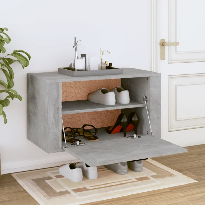 Ścienna szafka na buty, szarość betonu, 70x35x38 cm