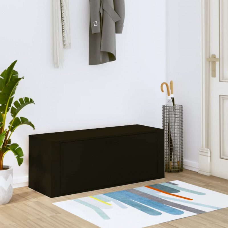 Półka na buty, czarna, 100x35x38 cm, materiał drewnopochodny