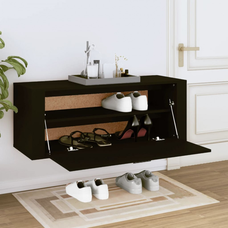 Półka na buty, czarna, 100x35x38 cm, materiał drewnopochodny
