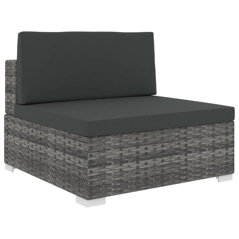 Środkowa sofa z poduszką, 1 szt., polirattan, szara
