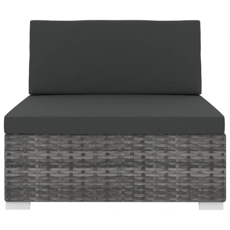 Środkowa sofa z poduszką, 1 szt., polirattan, szara