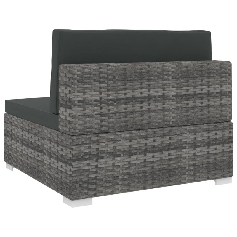 Środkowa sofa z poduszką, 1 szt., polirattan, szara