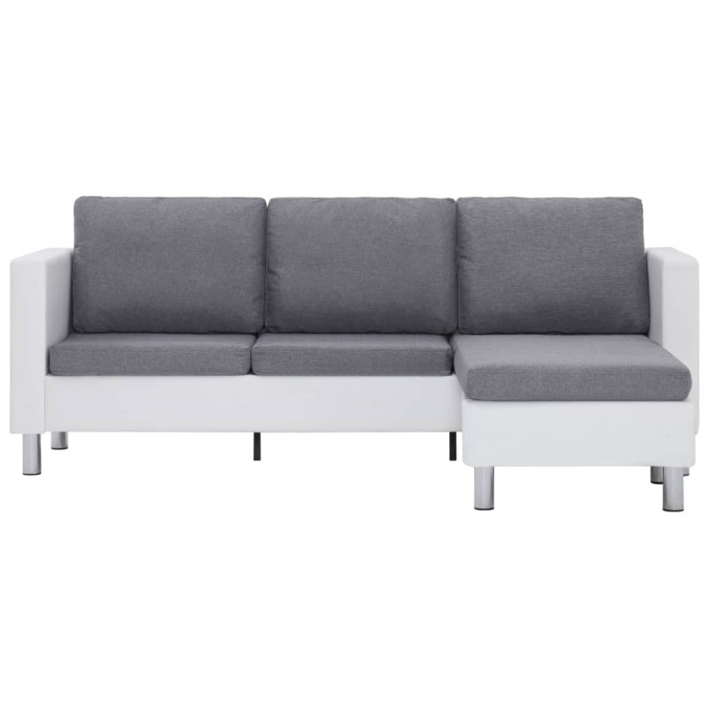 3-osobowa sofa z poduszkami, biała, sztuczna skóra