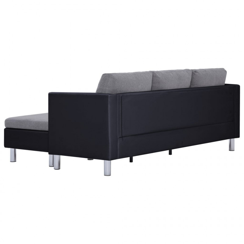 3-osobowa sofa z poduszkami, czarna, sztuczna skóra